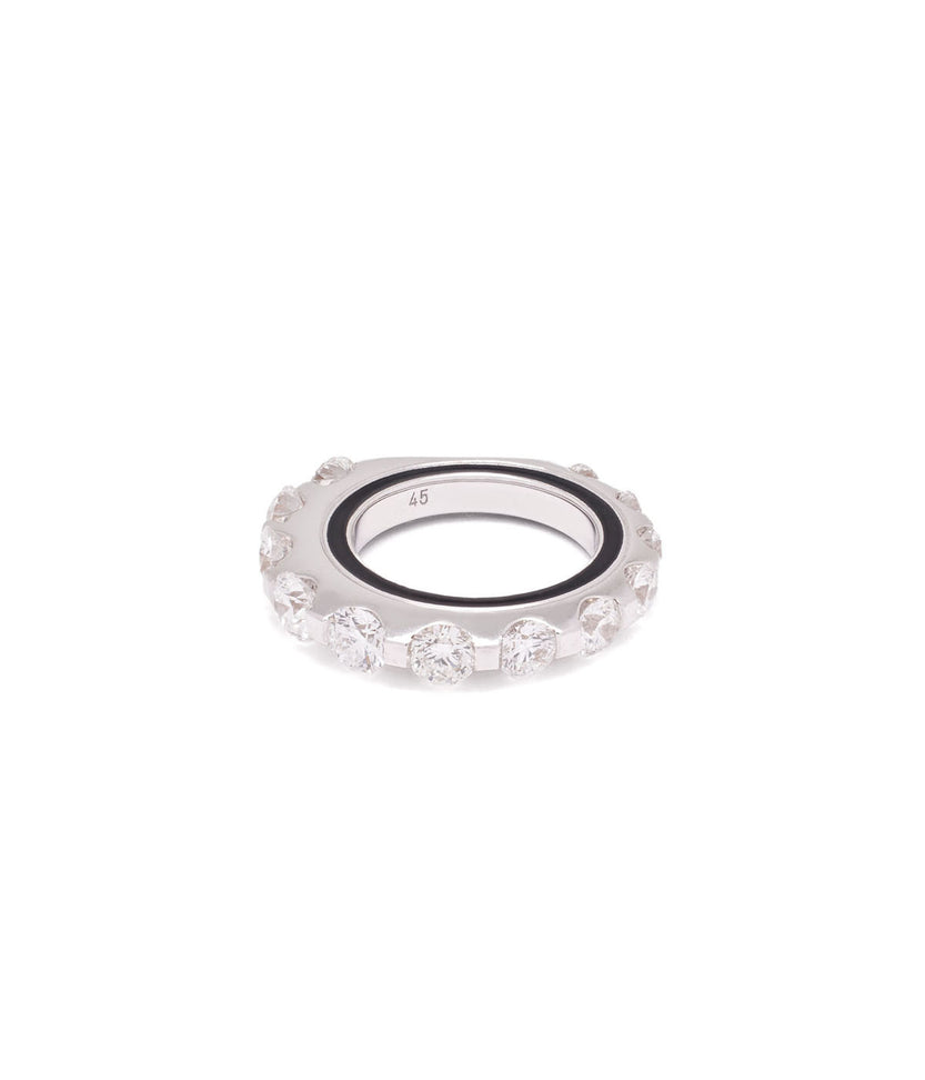 The Brilliant Round Enamel 18K White Gold Pinky Ring