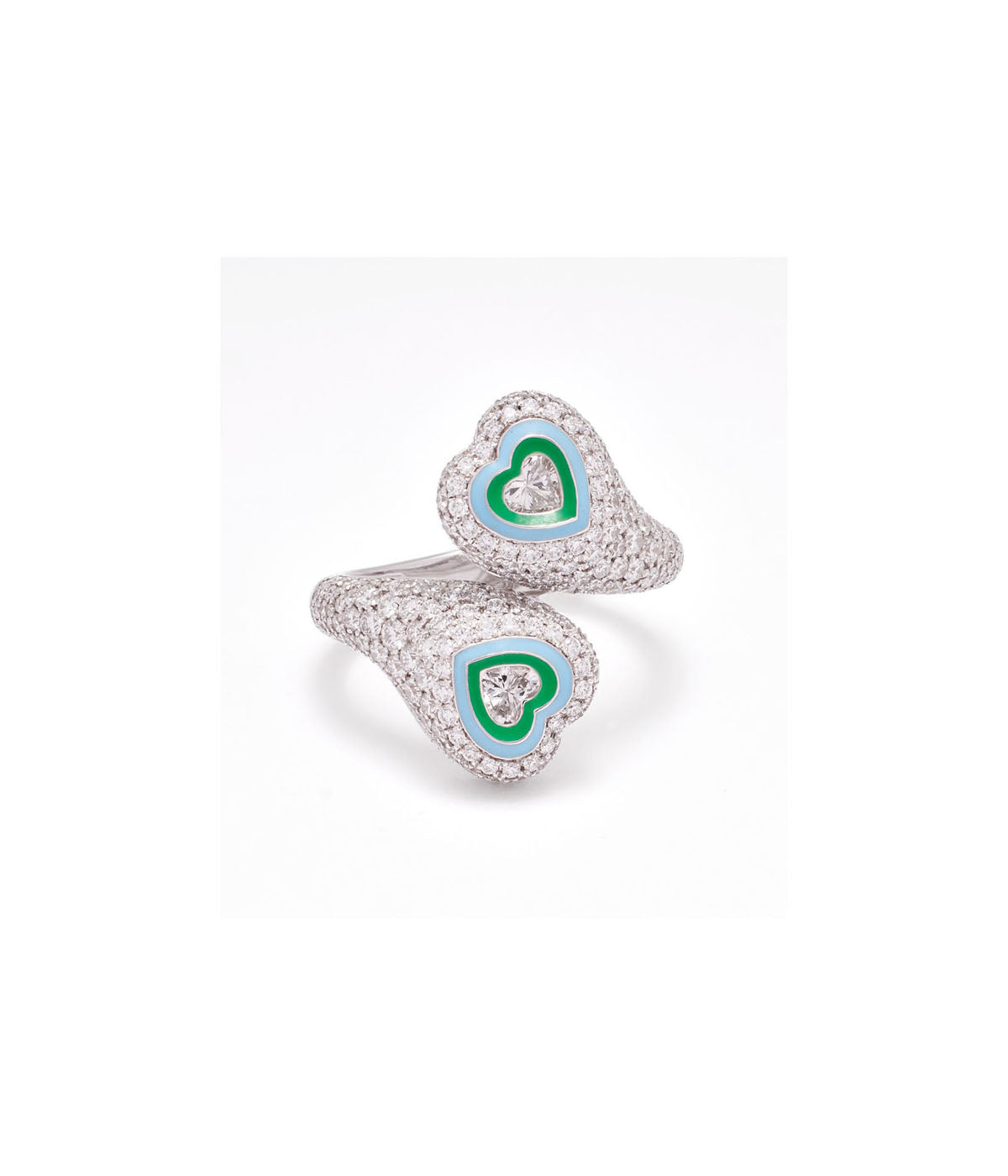 18K White Gold Gemini Heart Ring