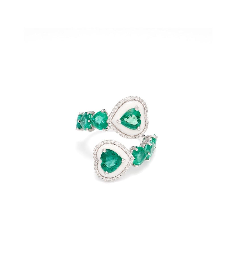 Emerald Heart Wrap 18K White Gold Ring