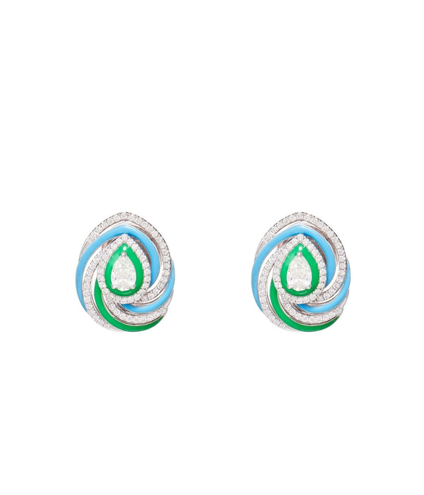 Spiral 18K White Gold Pear Earring