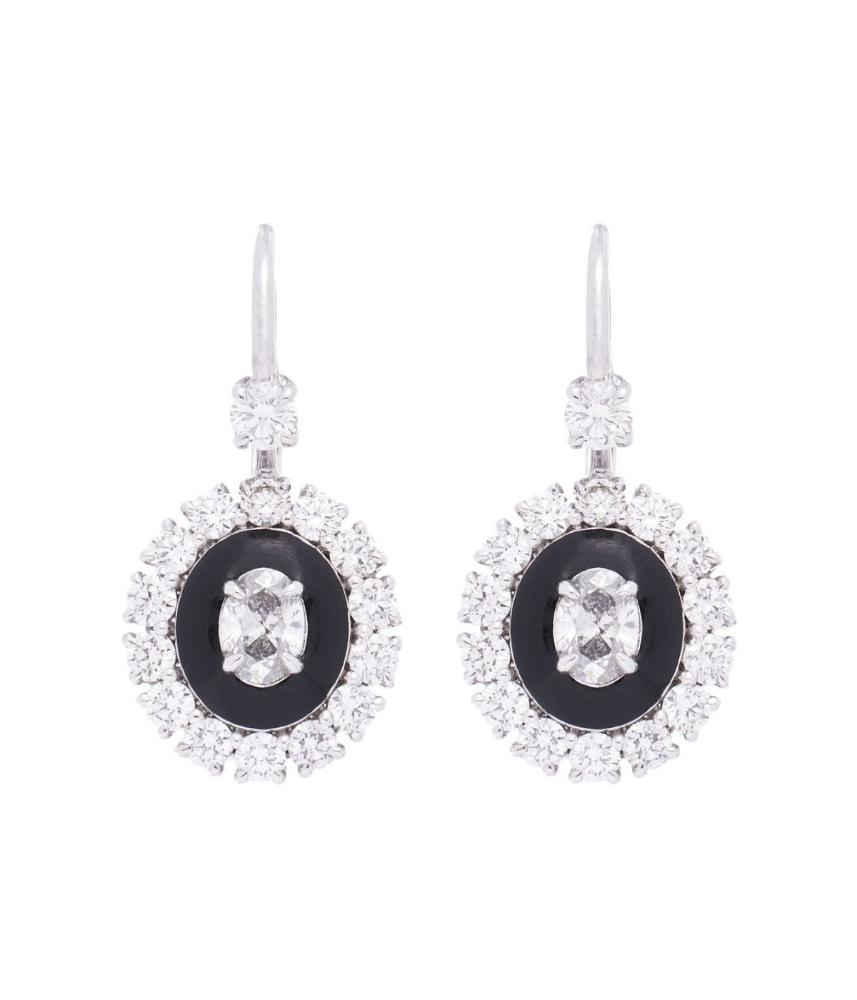 Classic Oval 18K White Gold Enamel Drop Earrings