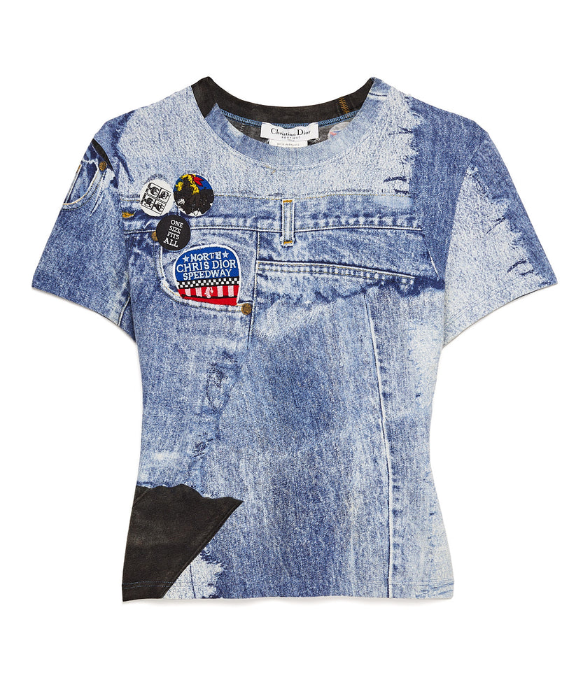 Pre-Owned Denim Print T-Shirt