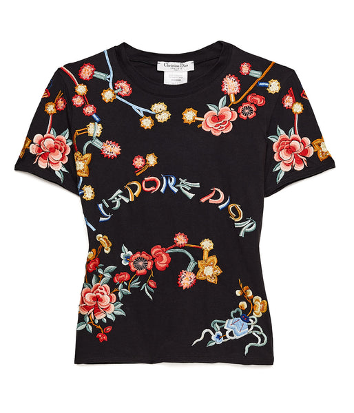 Pre-Owned Floral Embroidered J'Adore Dior T-Shirt – Threads Styling