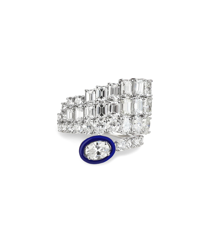 Enamel Wrap 18K White Gold Diamond Ring